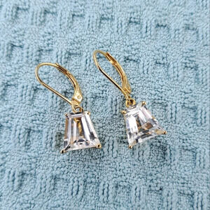White Topaz Dangle Earrings In 14k Yellow Gold Vermeil.